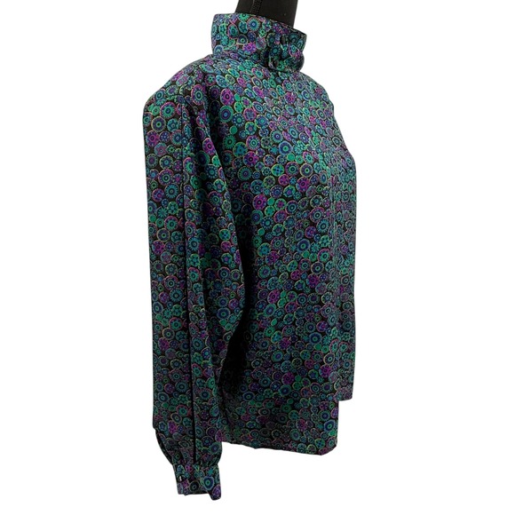Anne Klein‎ Womens Shirt Vintage Floral Print High Neck Long Sleeve Button Down - Picture 5 of 9